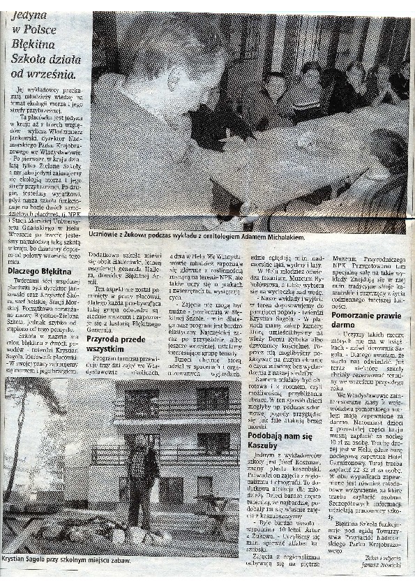 Okładka: Błękitna Szkoła. Dziennik Bałtycki 16.12.2000